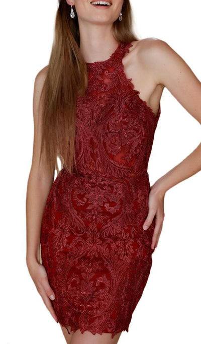 Nox Anabel Sleeveless Lace Halter Sheath Dress A612 CCSALE XS / Burgundy