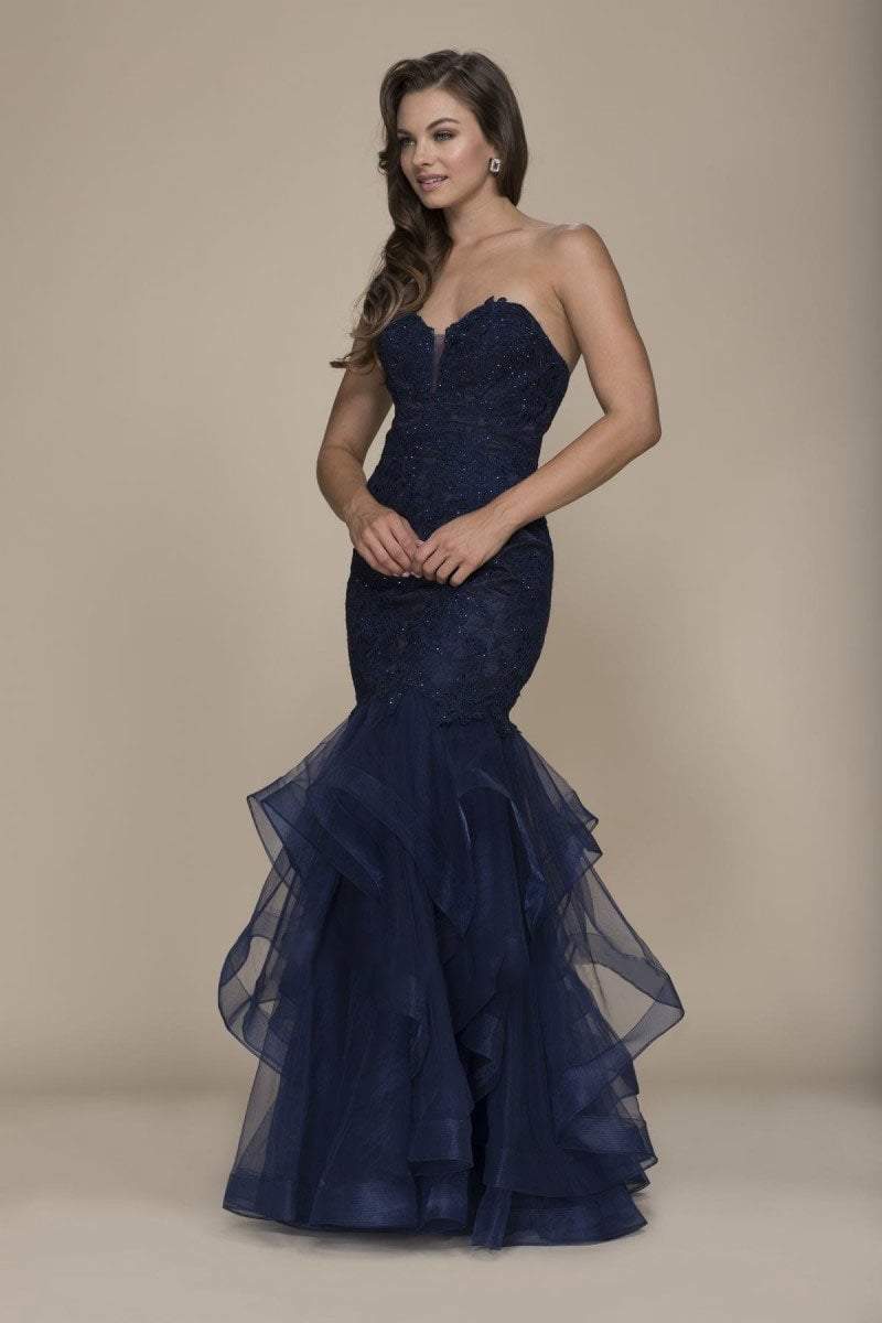 Nox Anabel Strapless Beaded Lace Tulle Mermaid Dress A054 - 1 pc Navy In Size M Available CCSALE M / Navy