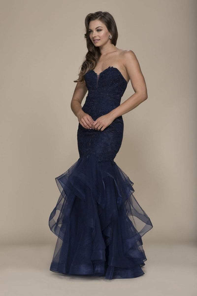 Nox Anabel Strapless Beaded Lace Tulle Mermaid Dress A054 - 1 pc Navy In Size M Available CCSALE M / Navy