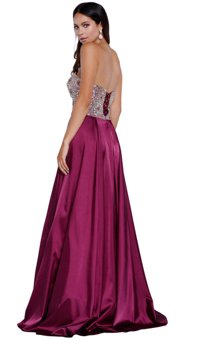 Nox Anabel Strapless Bejeweled Sleek A-Line Gown CCSALE XS / Burgundy