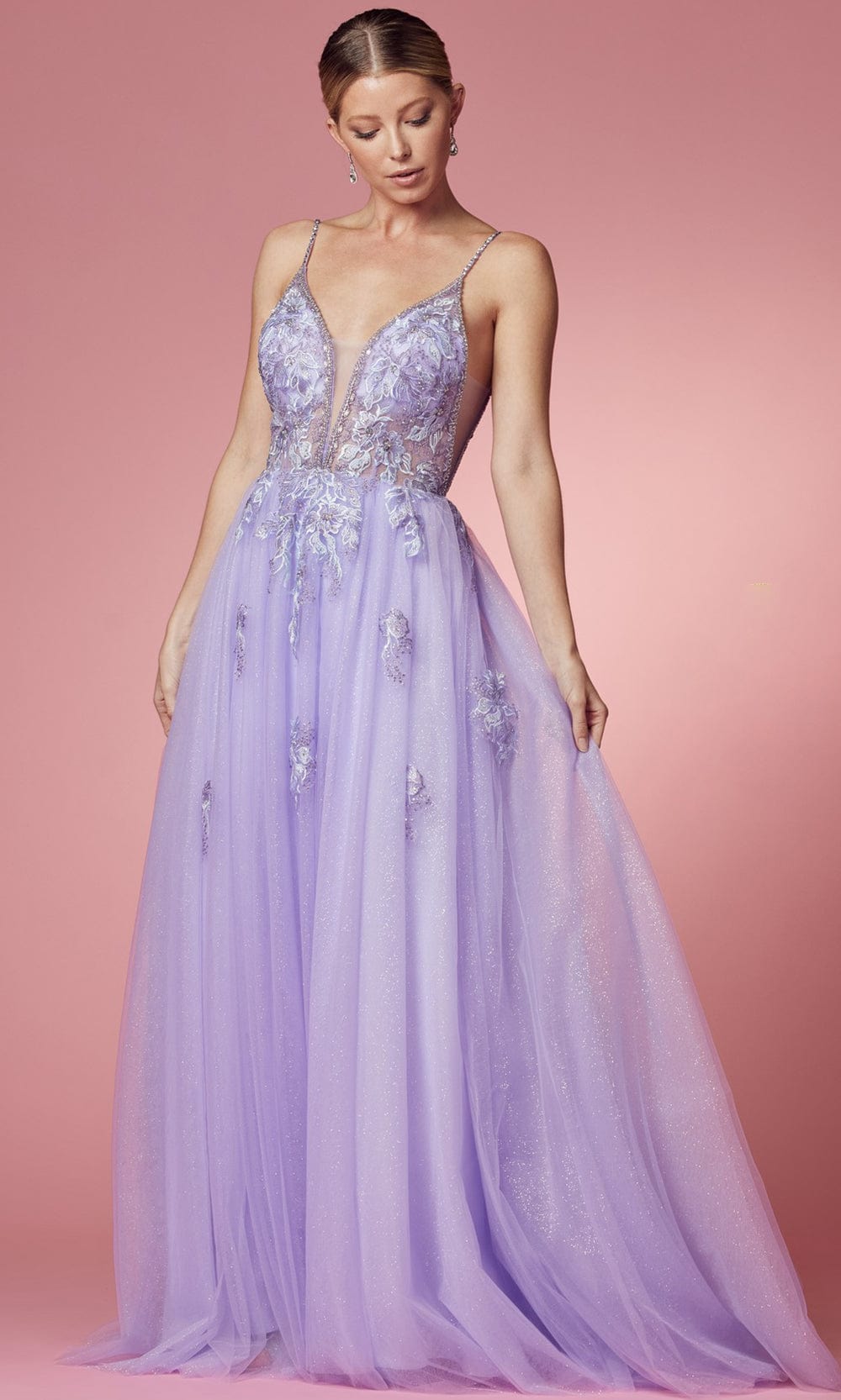 Nox Anabel T1012 - V-Neck Embellished Prom Gown Prom Dresses 2 / Lilac