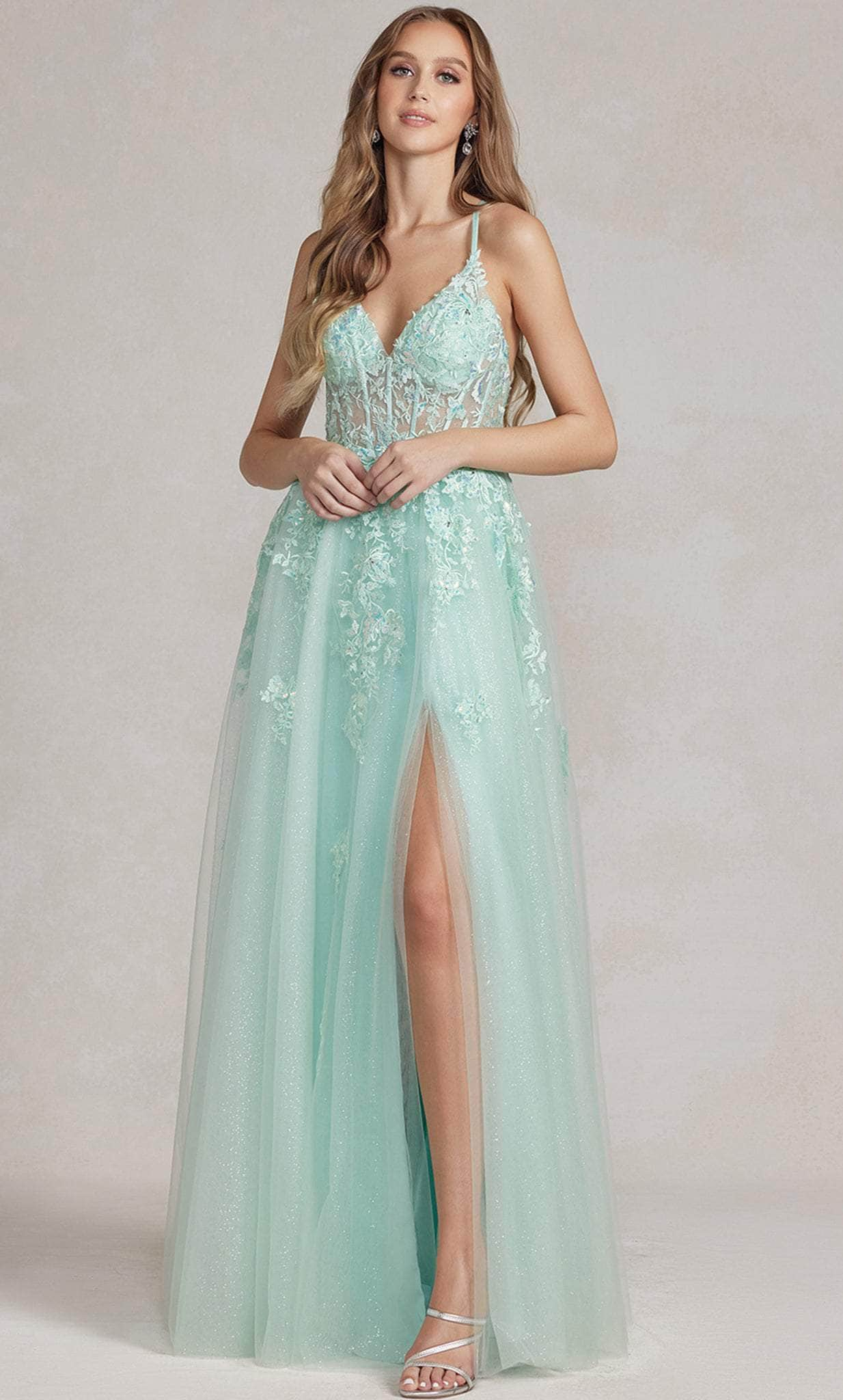 Nox Anabel T1081 - Sleeveless Lace Embroidered Prom Dress Prom Dresses 00 / Apple Mint