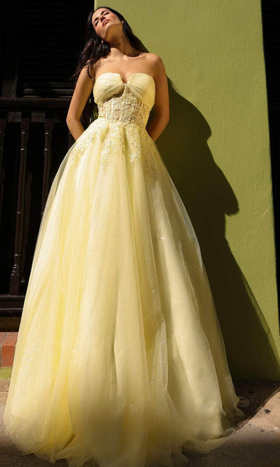 Nox Anabel T1326 - Sweetheart Appliqued Prom Dress Special Occasion Dress 4 / Lemon