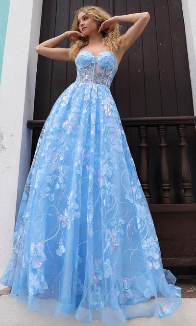 Nox Anabel T1332 - Sequin Embellished A-Line Gown Prom Dresses 2 / Dusty Blue