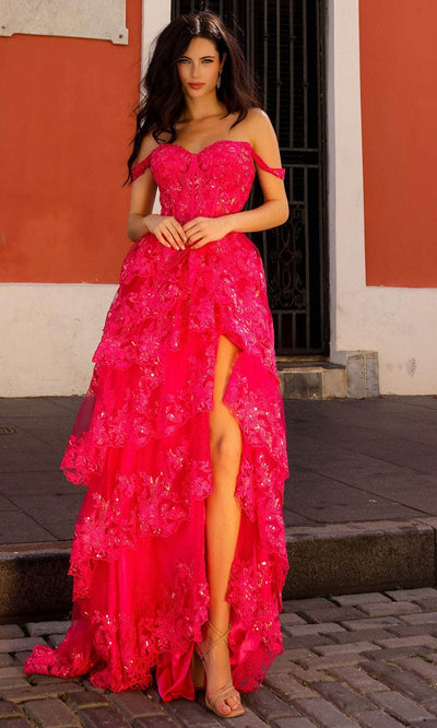 Nox Anabel T1335 - Lace Ornate Prom Dress Special Occasion Dress 0 / Fuchsia