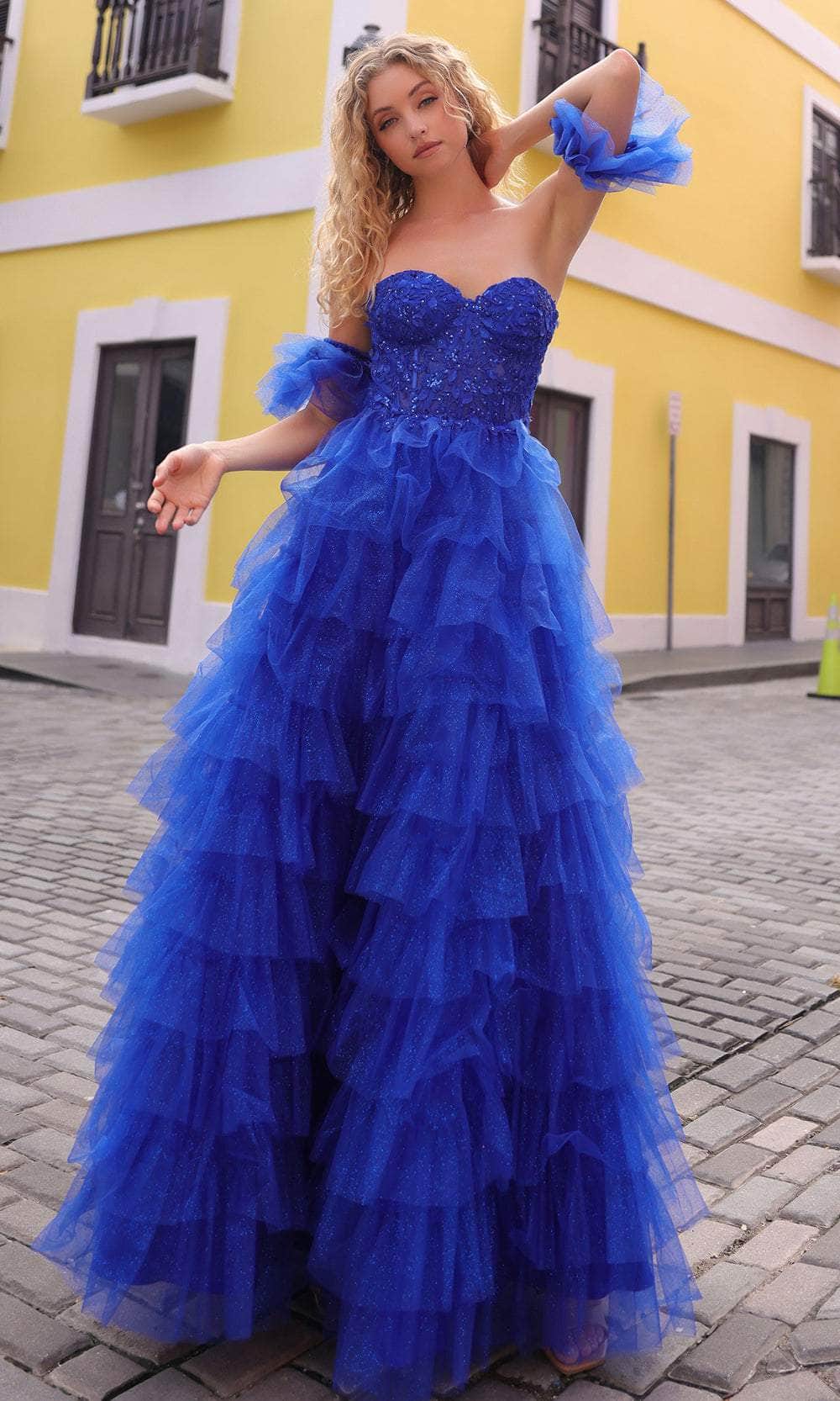 Nox Anabel T1338 - Strapless Ruffled Prom Dress Special Occasion Dress 0 / Royal Blue