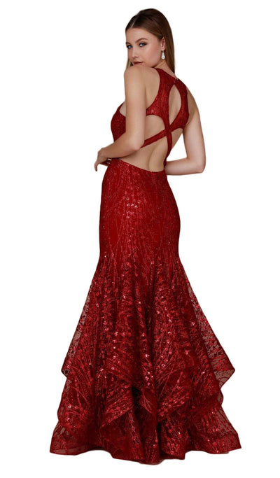 Nox Anabel - T153 Rhinestone Accented Illusion Halter Mermaid Dress Evening Dresses