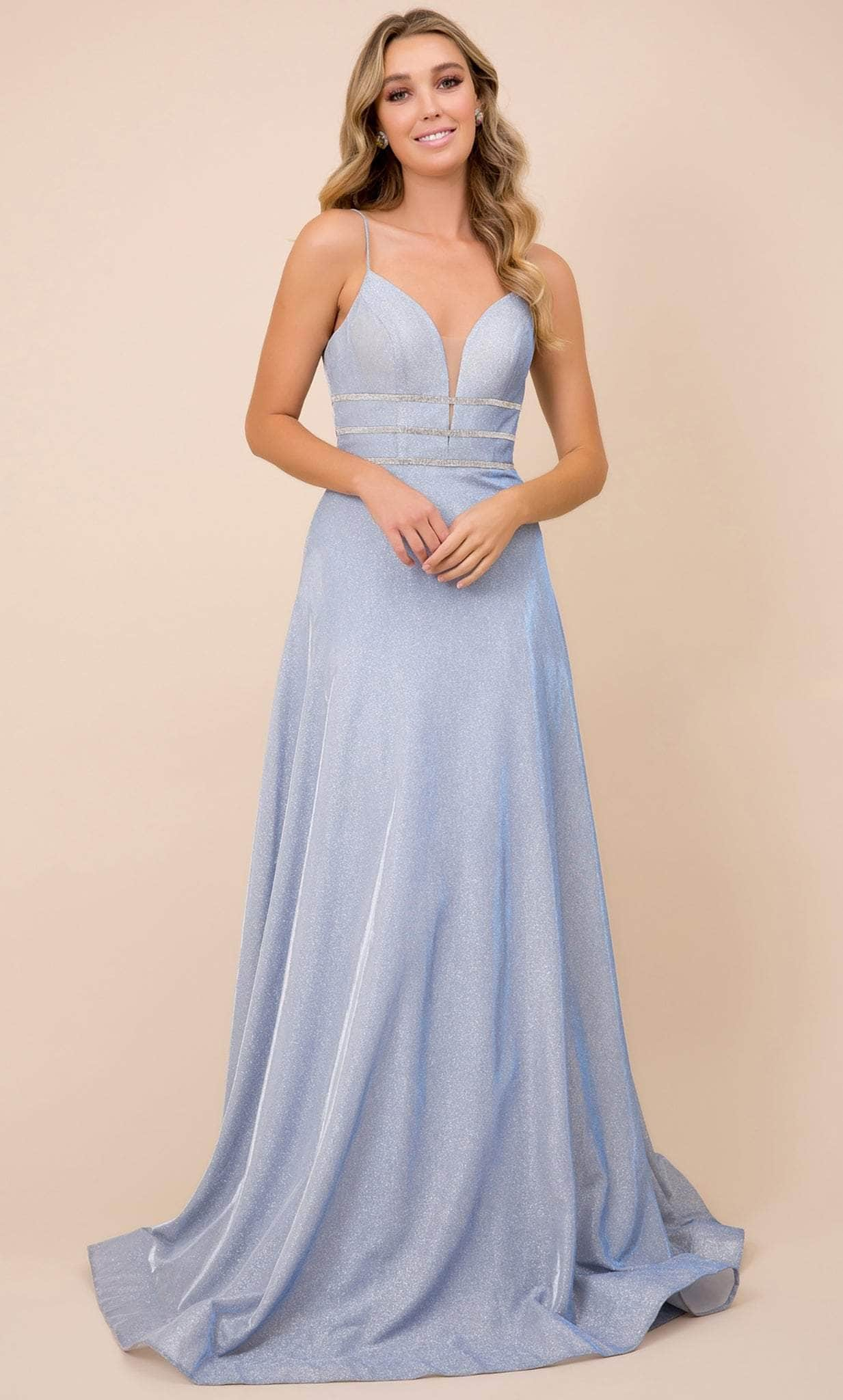 Nox Anabel T312 - Triple Banded Glittery Gown Prom Dresses 2 / Blue