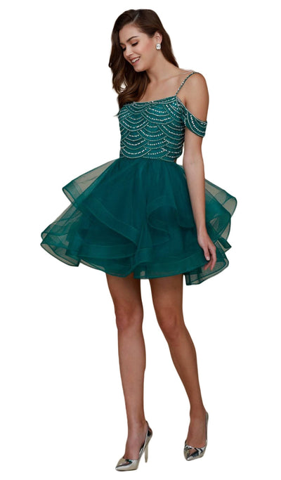 Nox Anabel - T668 Beaded Tiered A-Line Cocktail Dress Special Occasion Dress XS / Green