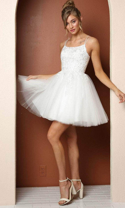 Nox Anabel T718 - Lace Up Back Scoop Neck Short Dress Cocktail Dresses 2 / White