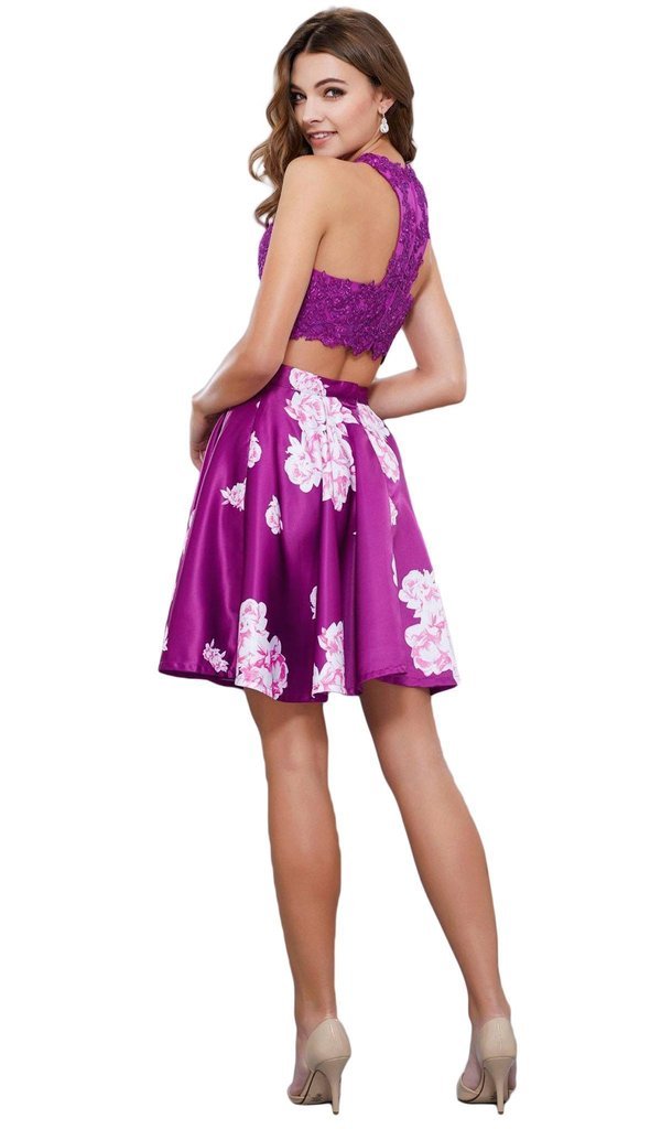 Nox Anabel Two-Piece Floral Lace A-Line Cocktail Dress 6219 - 1 Pc. Floral Patterns in size XS Available CCSALE XS / Floral Patterns