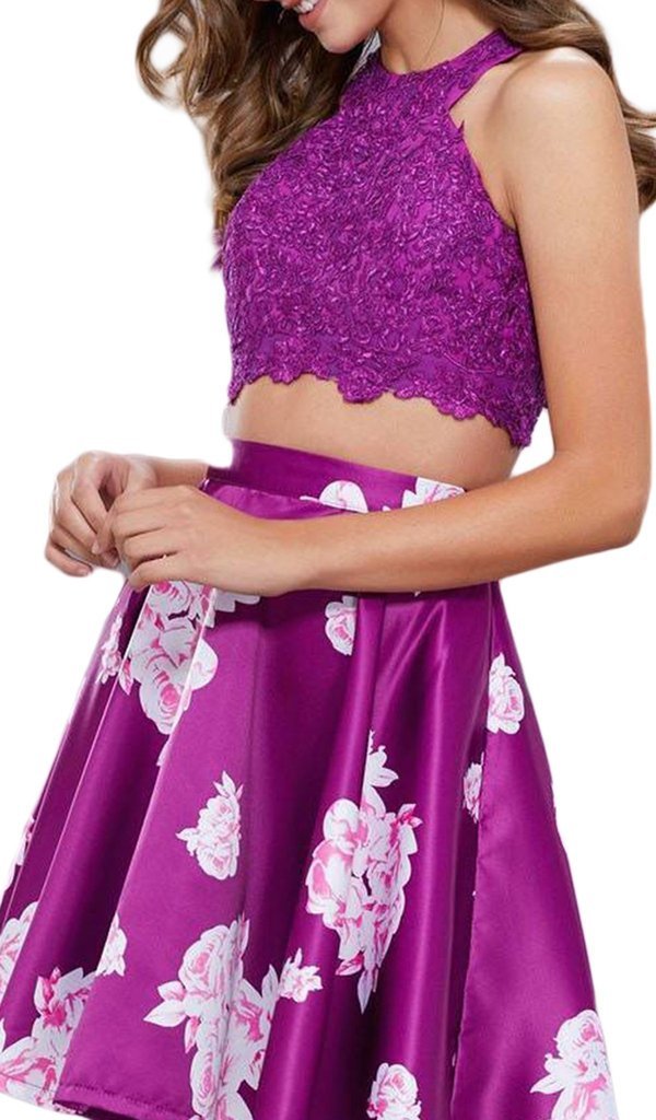 Nox Anabel Two-Piece Floral Lace A-Line Cocktail Dress 6219 - 1 Pc. Floral Patterns in size XS Available CCSALE XS / Floral Patterns