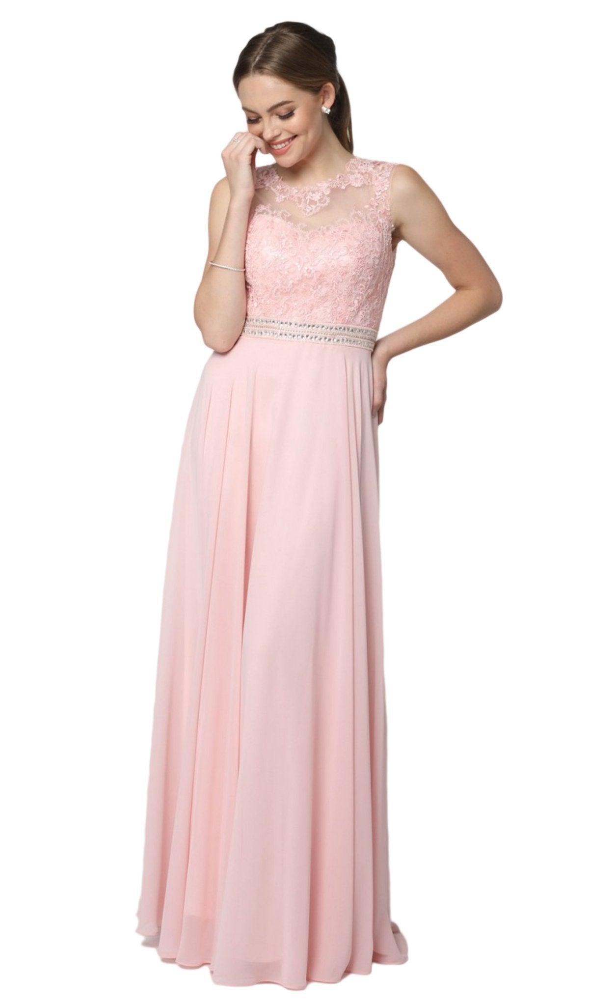 Nox Anabel - Y101P Embroidered Jewel Neck Chiffon A-line Dress Special Occasion Dress 4XL / Blush