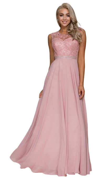 Nox Anabel - Y101P Embroidered Jewel Neck Chiffon A-line Dress Special Occasion Dress 4XL / Rose