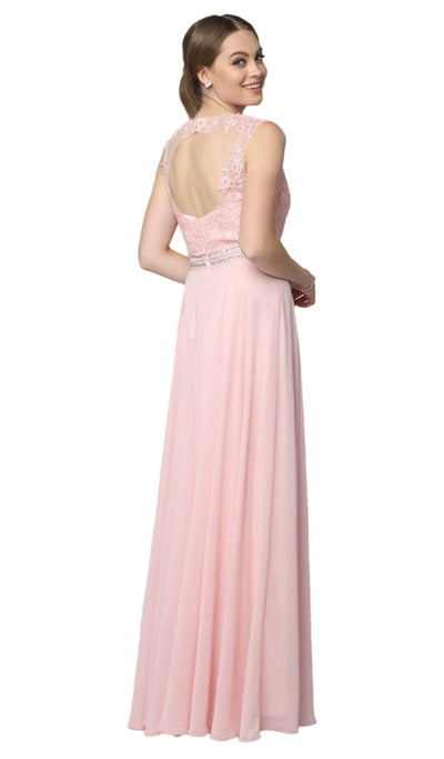 Nox Anabel - Y101P Embroidered Jewel Neck Chiffon A-line Dress Special Occasion Dress