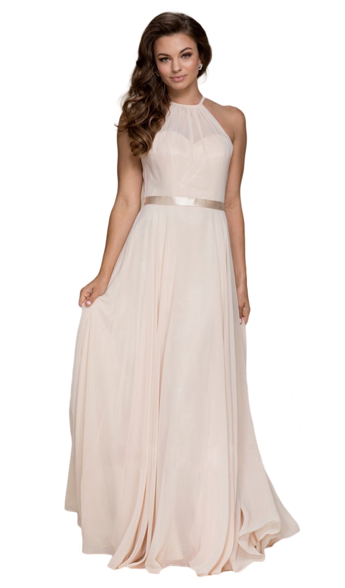 Nox Anabel - Y102P Sleeveless Halter Neck A-line Dress Special Occasion Dress 4XL / Champagne