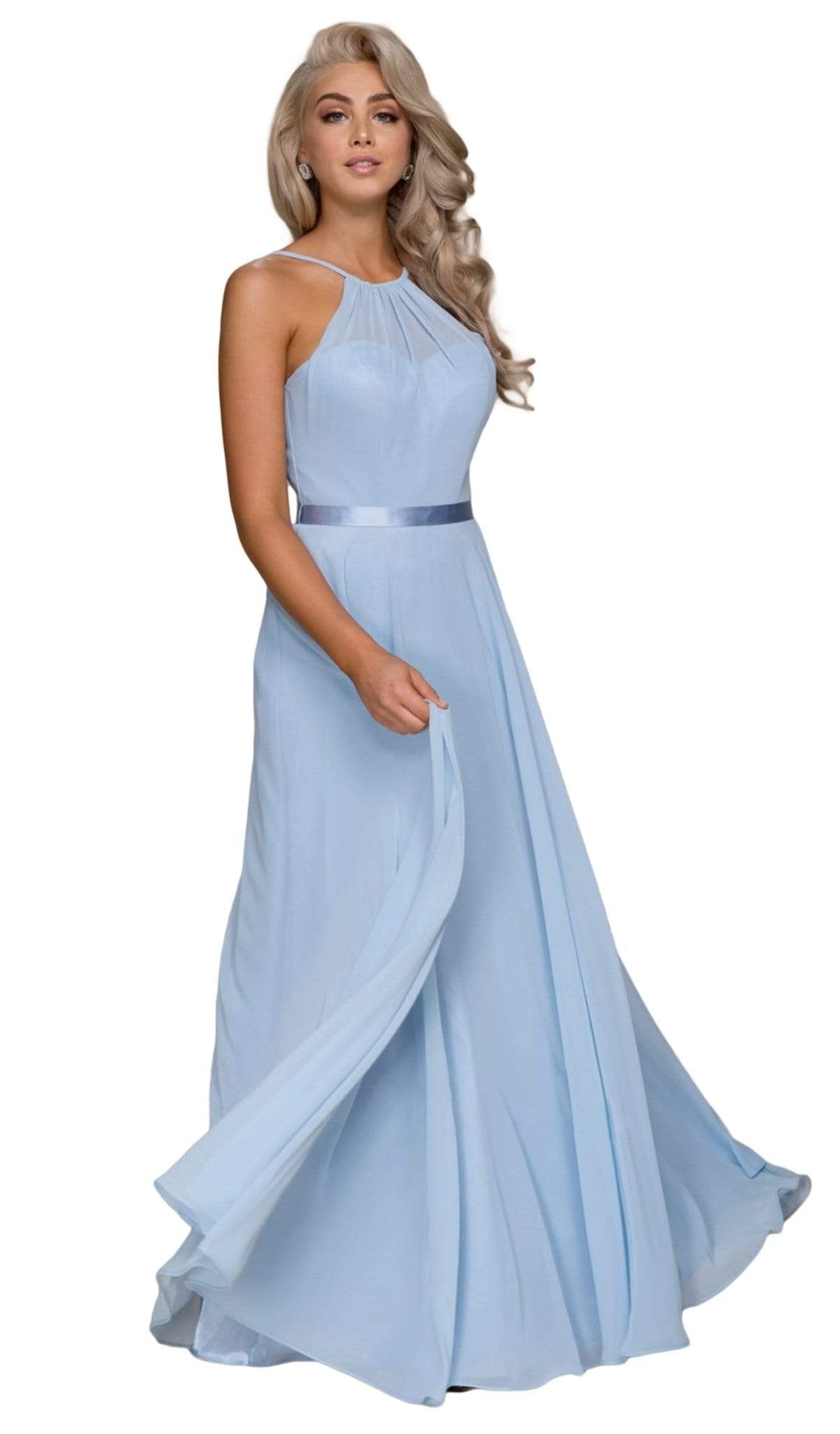 Nox Anabel - Y102P Sleeveless Halter Neck A-line Dress Special Occasion Dress 4XL / Ice Blue