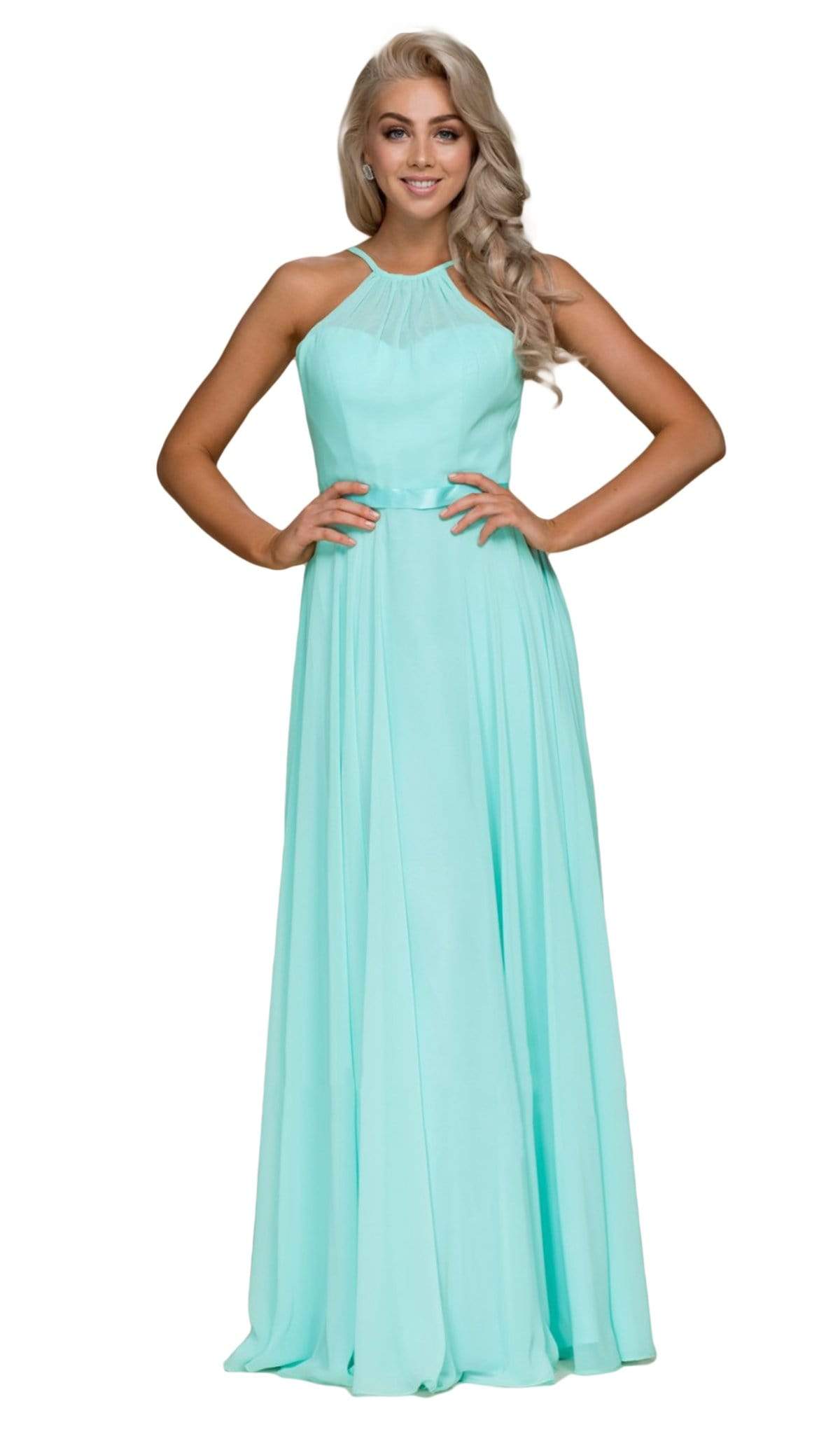 Nox Anabel - Y102P Sleeveless Halter Neck A-line Dress Special Occasion Dress 4XL / Mint Green