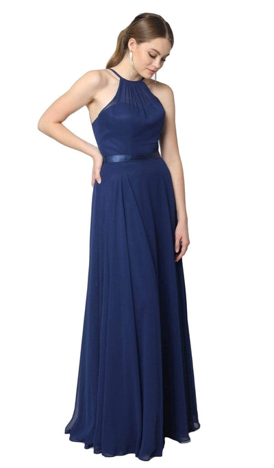 Nox Anabel - Y102P Sleeveless Halter Neck A-line Dress Special Occasion Dress 4XL / Navy Blue
