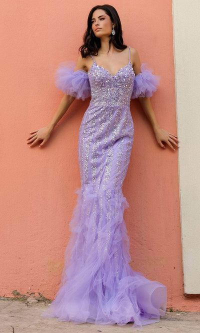 Nox Anabel Y1476 - Ruffle Detailed Mermaid Gown Special Occasion Dress 4 / Periwinkle