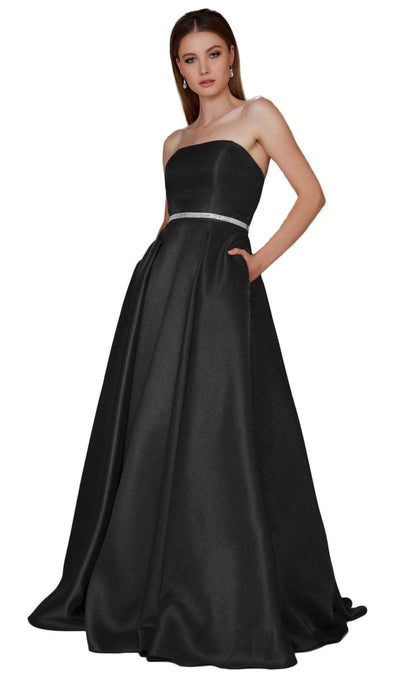 Nox Anabel - Y154 Strapless Pleated A-Line Evening Gown Special Occasion Dress XS / Black