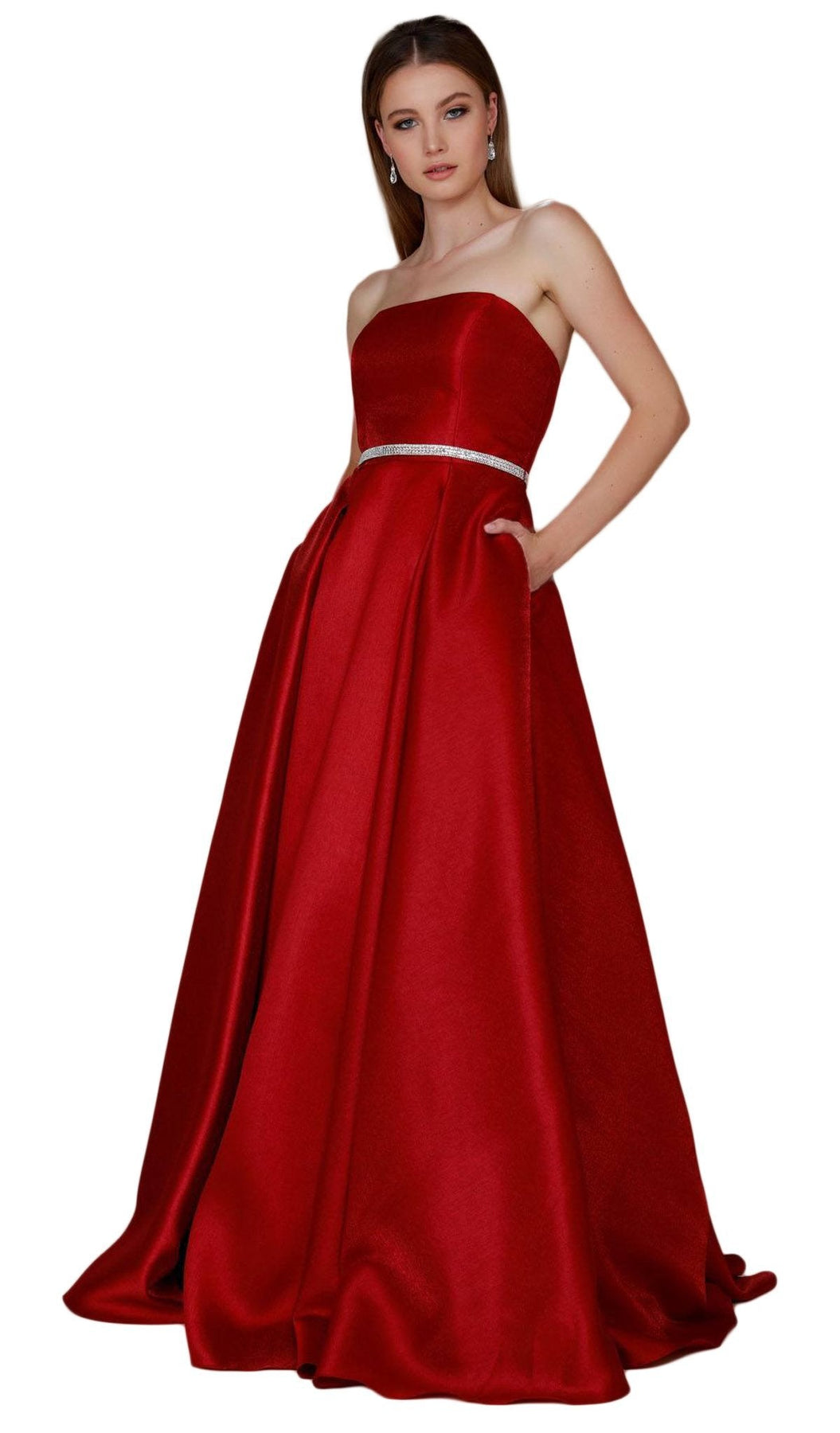 Nox Anabel - Y154 Strapless Pleated A-Line Evening Gown Special Occasion Dress XS / Burgundy