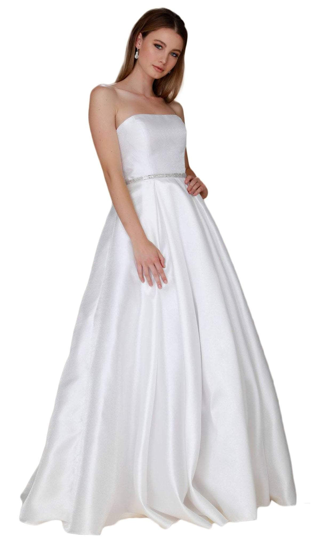 Nox Anabel - Y154 Strapless Pleated A-Line Evening Gown Special Occasion Dress XS / Off White