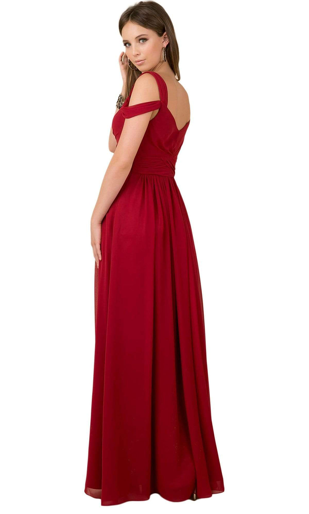 Nox Anabel - Cold Shoulder V-Neck Dress with Slit Y277 - 1 pc White in Size L Available CCSALE M / Burgundy