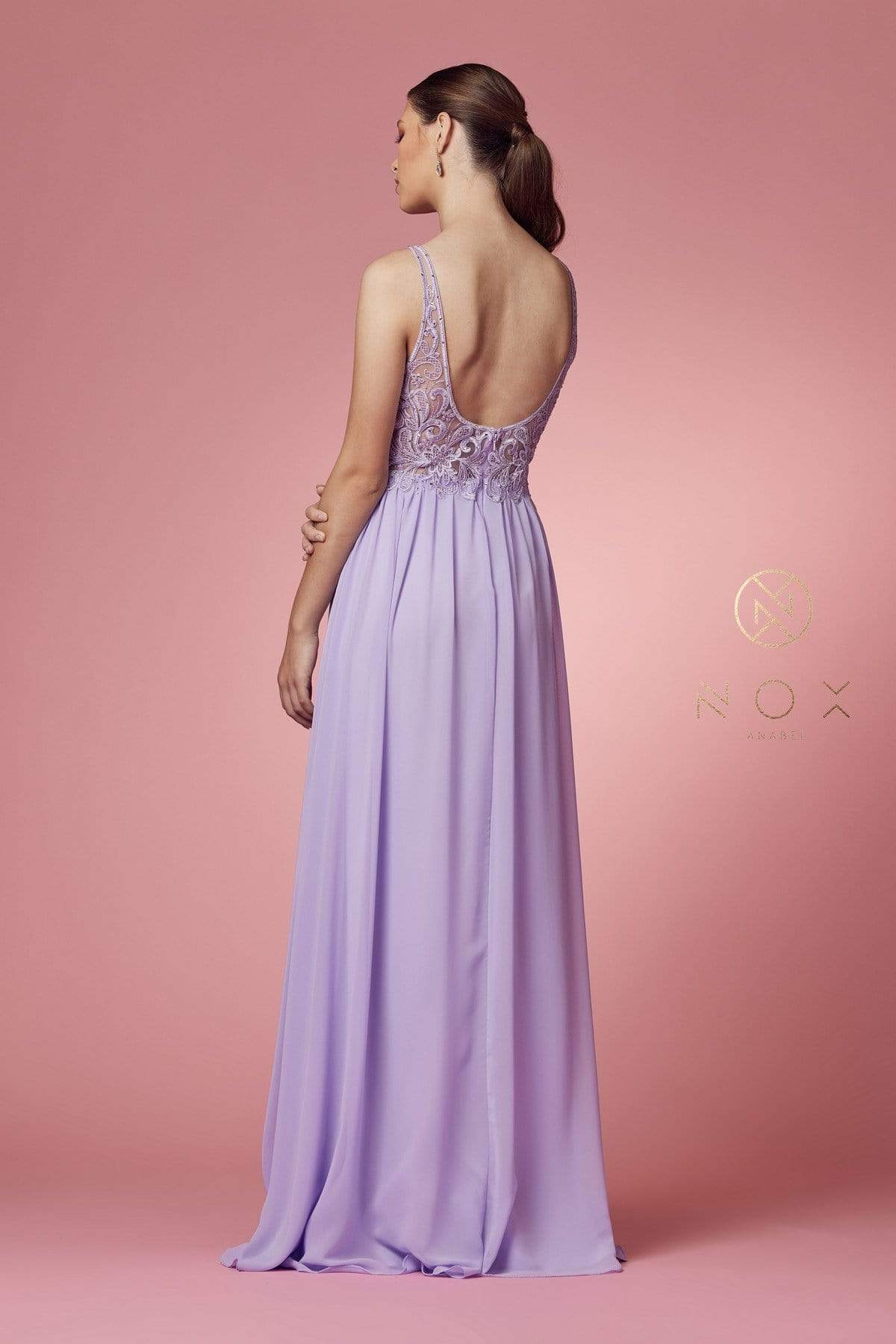 Nox Anabel - Y299 Sleeveless Beaded Lace Applique Bodice A-Line Gown Evening Dresses