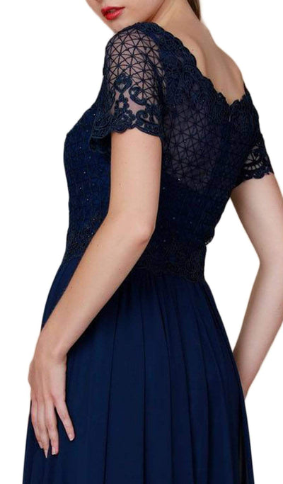 Nox Anabel - Y514 Lace Applique Short Sleeve Top Chiffon Dress Mother of the Bride Dresses
