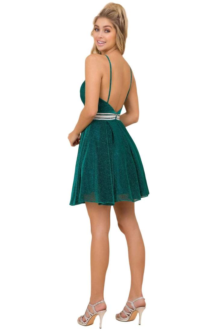 Nox Anabel - Y678SC Glitter V-Neck A-Line Short Dress