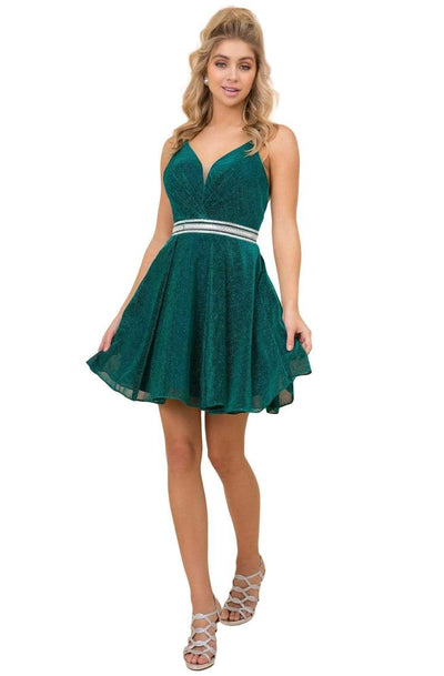 Nox Anabel - Y678SC Glitter V-Neck A-Line Short Dress