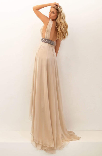 Tarik Ediz - 50701 Embellished Deep V-neck A-line Dress Evening Dresses