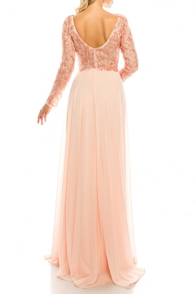 Odrella - 1147 Long Sleeve Sequined Filigree A-Line Gown In Pink
