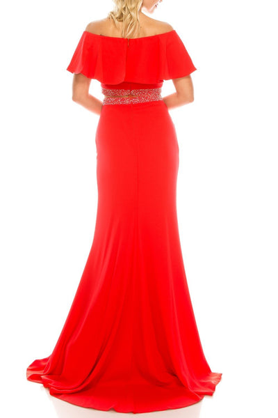 Odrella - 4562 Faux Two-Piece Off Shoulder Mermaid Gown In Red and Orange