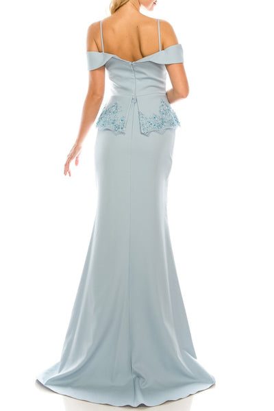 Odrella - 4617 Appliqued Peplum Accented Trumpet Gown In Blue