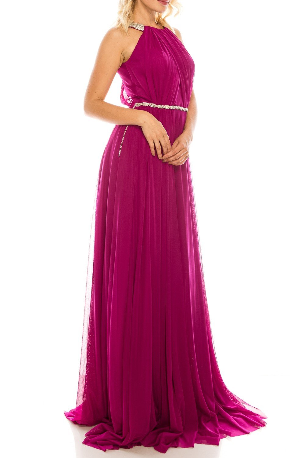 Odrella - 4744 Bedazzled Halter Neck A-line Dress In Purple