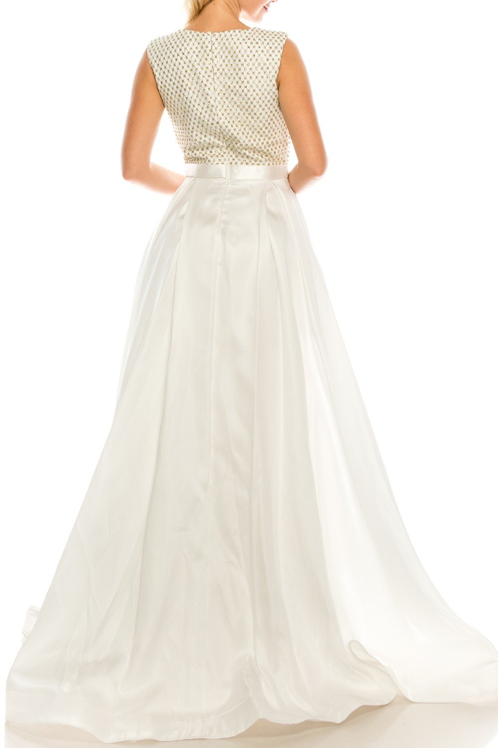 Odrella - 4747 Surplice Glitter Lattice Bodice A-Line Gown In White