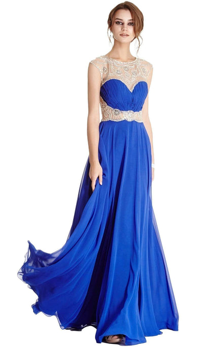 Ornate Illusion Bateau A-line Prom Dress Dress XXS / Royal