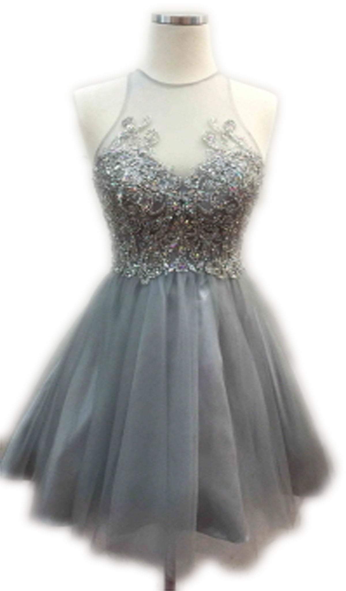 Ornate Sheer Halter A-line Homecoming Dress Homecoming Dresses