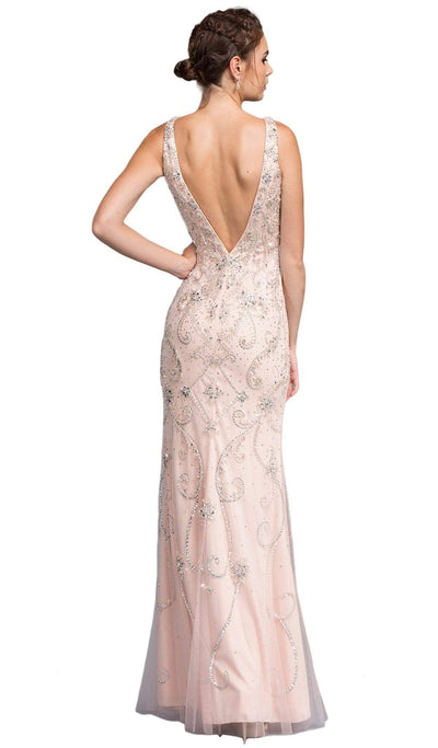 Ornate V-neck Fitted Evening Dress Dress XXS / Champagne