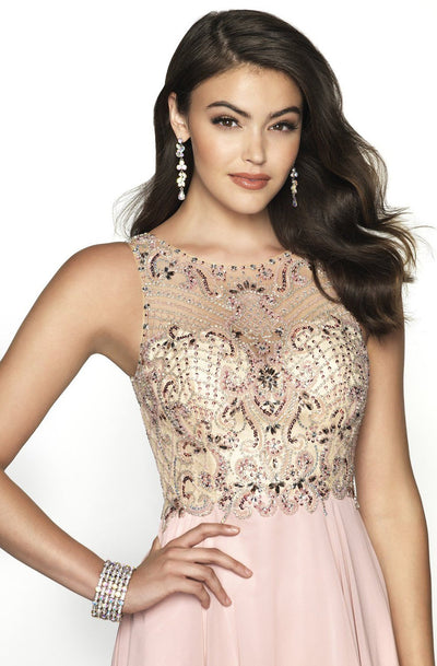 Blush by Alexia Designs - 11715 Beaded Jewel Neck Chiffon A-line Dress In Pink