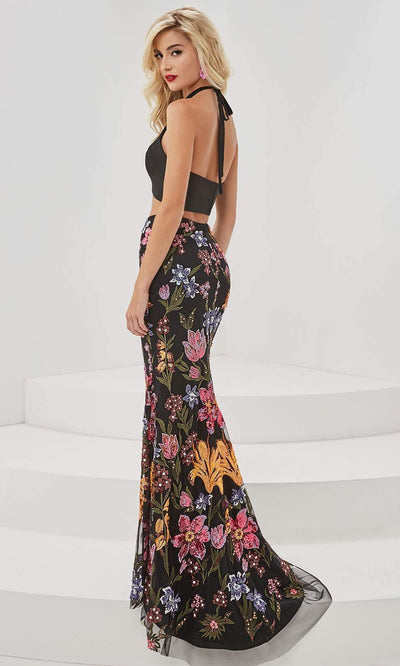 Panoply - 14070 Halter Croptop Floral Sequin Two-Piece Gown Evening Dresses