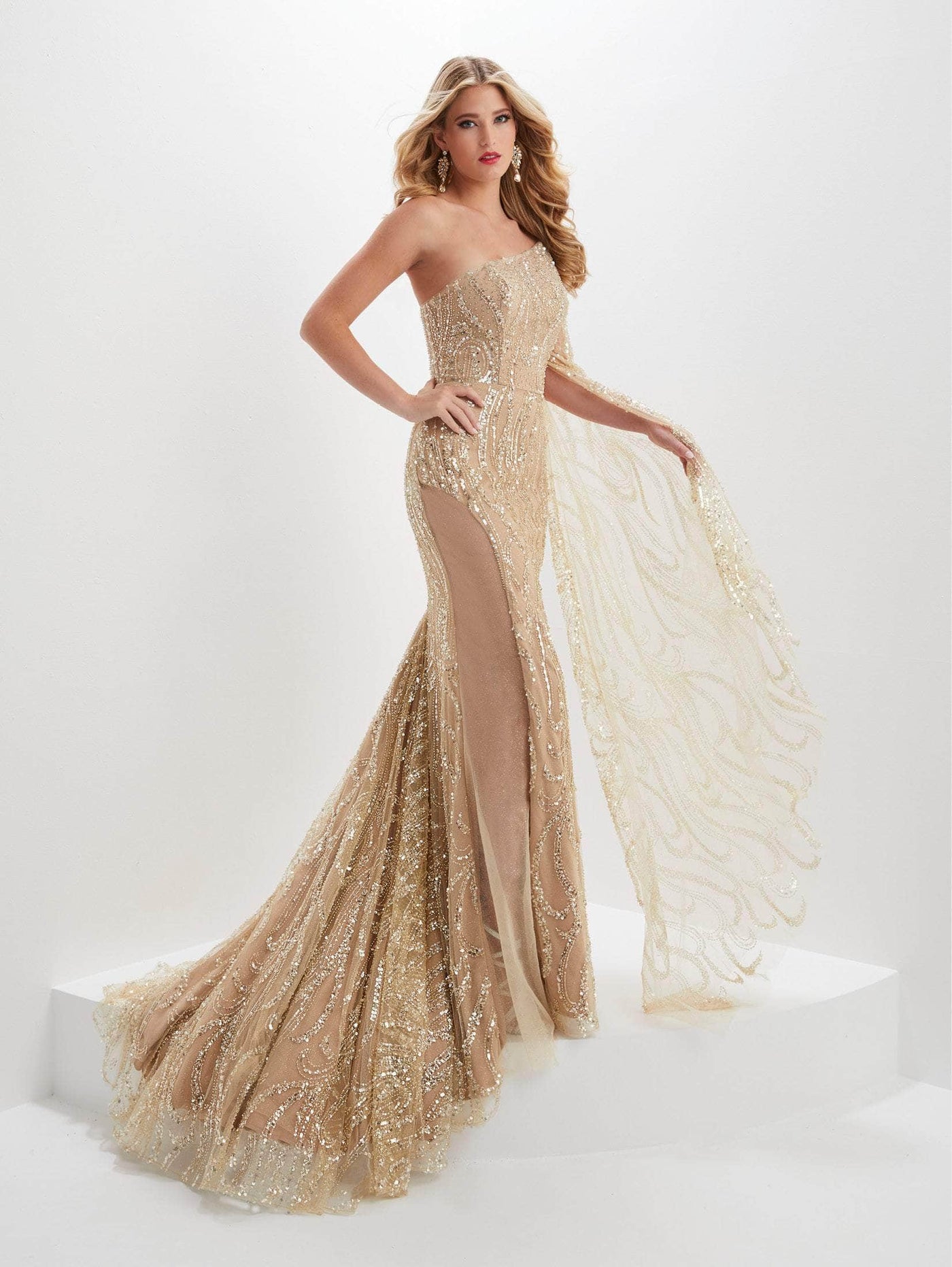 Panoply 14121 - Flutter Sleeve Beaded Evening Gown Special Occasion Dress