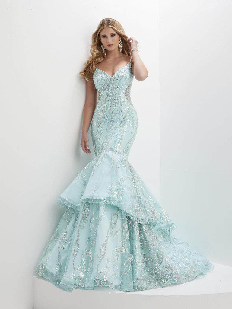 Panoply 14150 - V-Neck Tiered Mermaid Evening Gown Special Occasion Dress