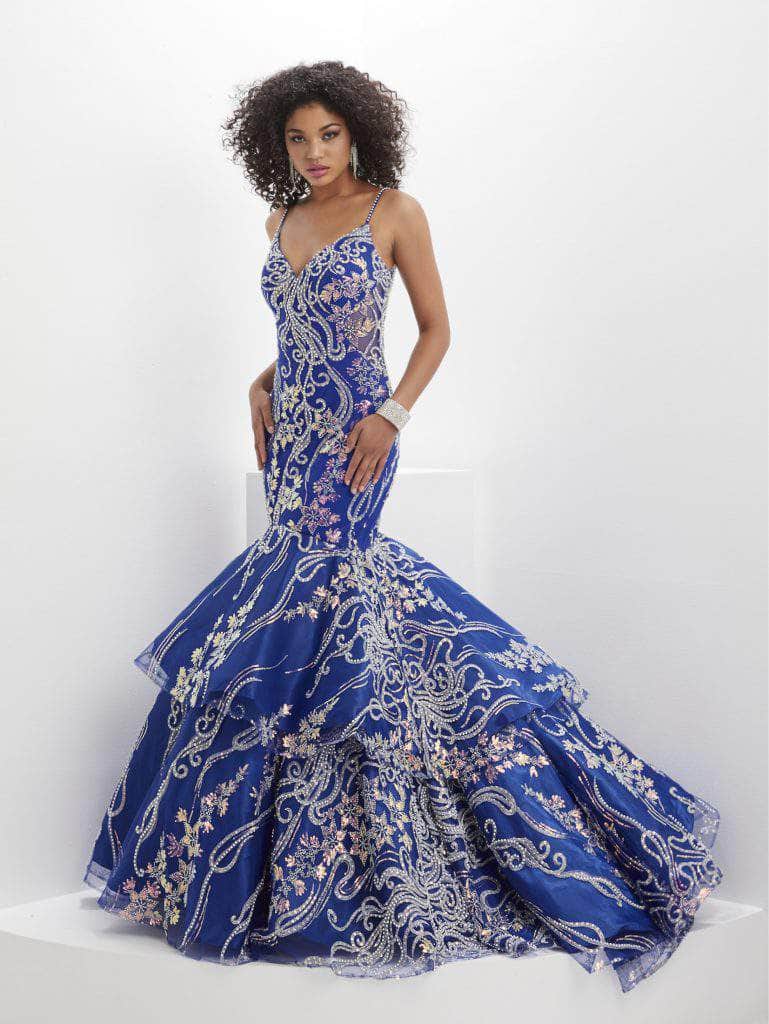 Panoply 14150 - V-Neck Tiered Mermaid Evening Gown Special Occasion Dress