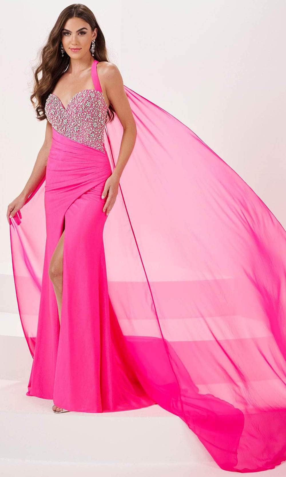 Panoply 14175 - Sweetheart Evening Gown with Slit Evening Dresses 0 / Hot Pink