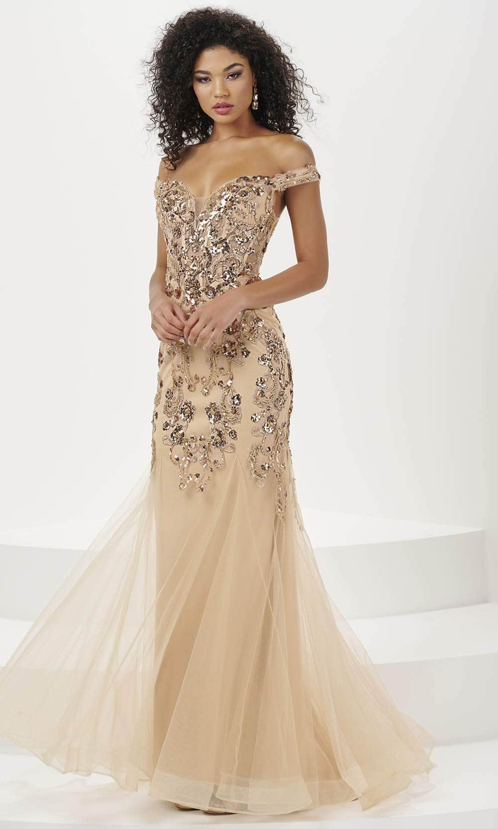 Panoply 14185 - Sequin Tulle Evening Gown Evening Gown 0 / Gold