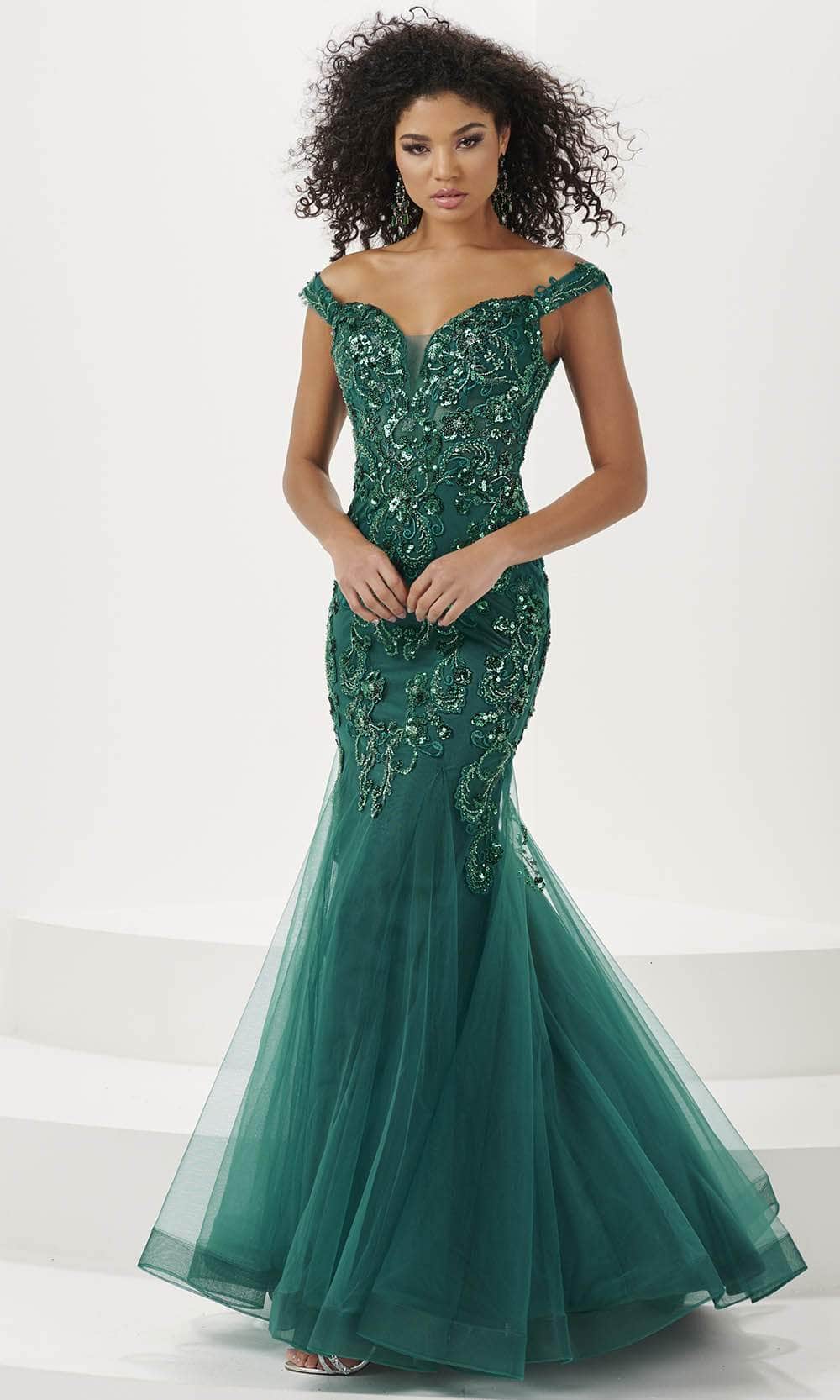Panoply 14185 - Sequin Tulle Evening Gown Evening Gown 0 / Hunter Green