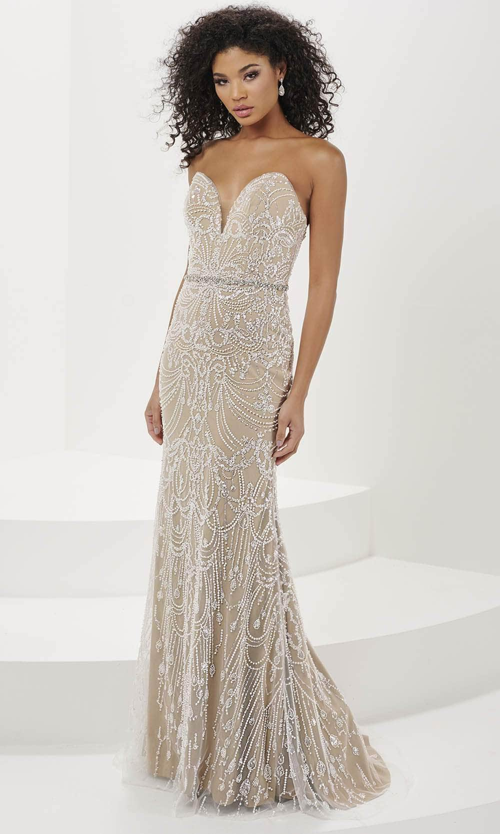 Panoply 14189 - Strapless Bead Pattern Evening Gown Evening Dressess